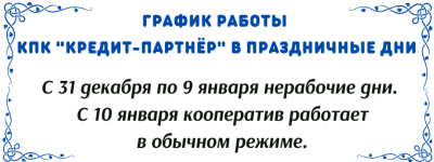 График работы в Новогодние праздничные дни
